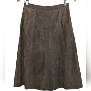Halston Heritage SUEDE Studded Neutral Tan A-Line Full Knee Length Skirt 0
